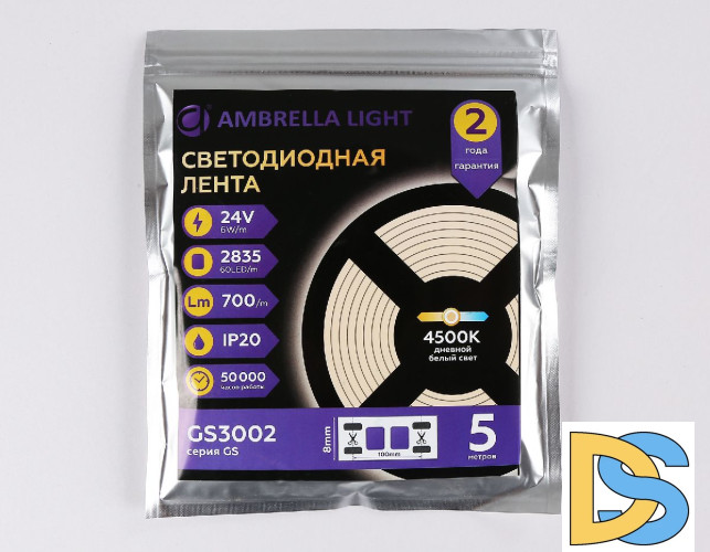 Светодиодная лента Ambrella Light LED Strip 24В 2835 6Вт/м 4500K 5м IP20 GS3002