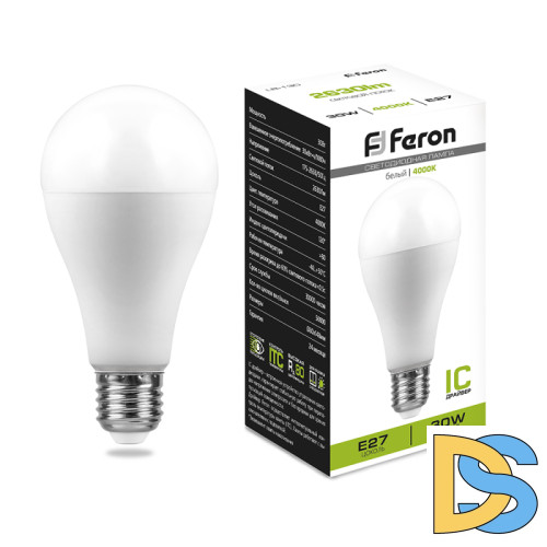 Лампа светодиодная Feron E27 30W 4000K груша матовая LB-130 38195