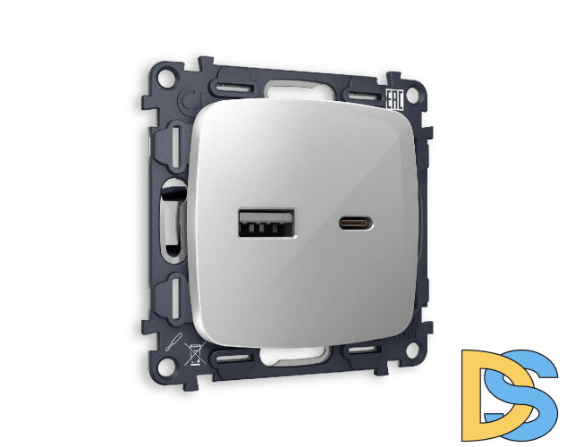 Комплект механизма розетки 2USB A+C 20W (быстрая зарядка) Ambrella Volt Omega MO411010