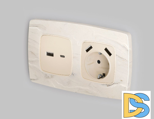 Лицевая панель для розетки с/з со шторками 2USB A+A Ambrella Volt Omega OP3090