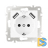 Розетка с заземлением, шторками + 2 USB Arte Milano 206.47-1.white