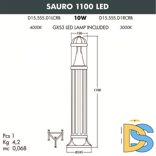 Садовый светильник Fumagalli Sauro D15.555.000.WXD1L.CRB