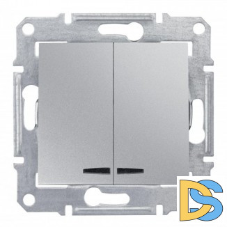 Выключатель 2-клавишный, с подсветкой, Алюминий, серия Sedna, Schneider Electric