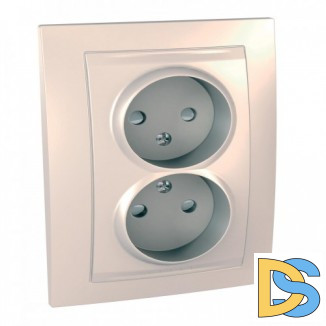 Розетка 2-ая электрическая без заземления с защитными шторками, Бежевый, серия Unica, Schneider Electric