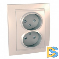 Розетка 2-ая электрическая без заземления с защитными шторками, Бежевый, серия Unica, Schneider Electric
