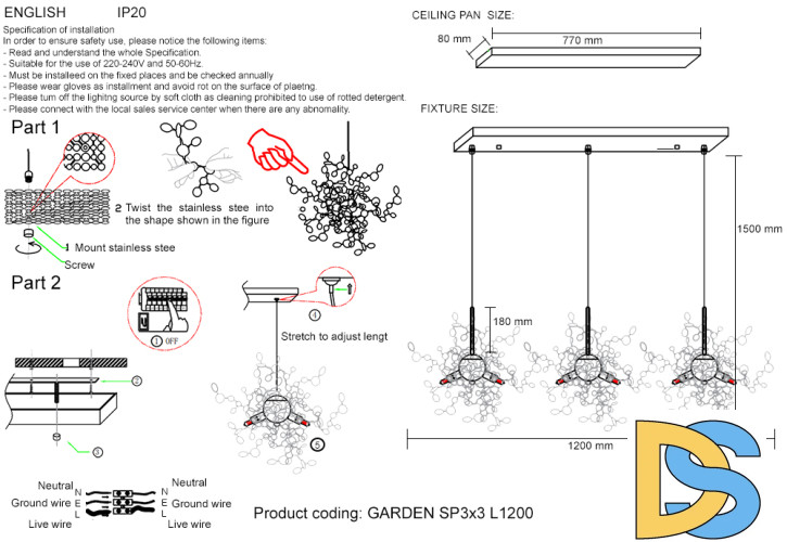Подвесной светильник Crystal Lux GARDEN SP3х3 L1200 CHROME
